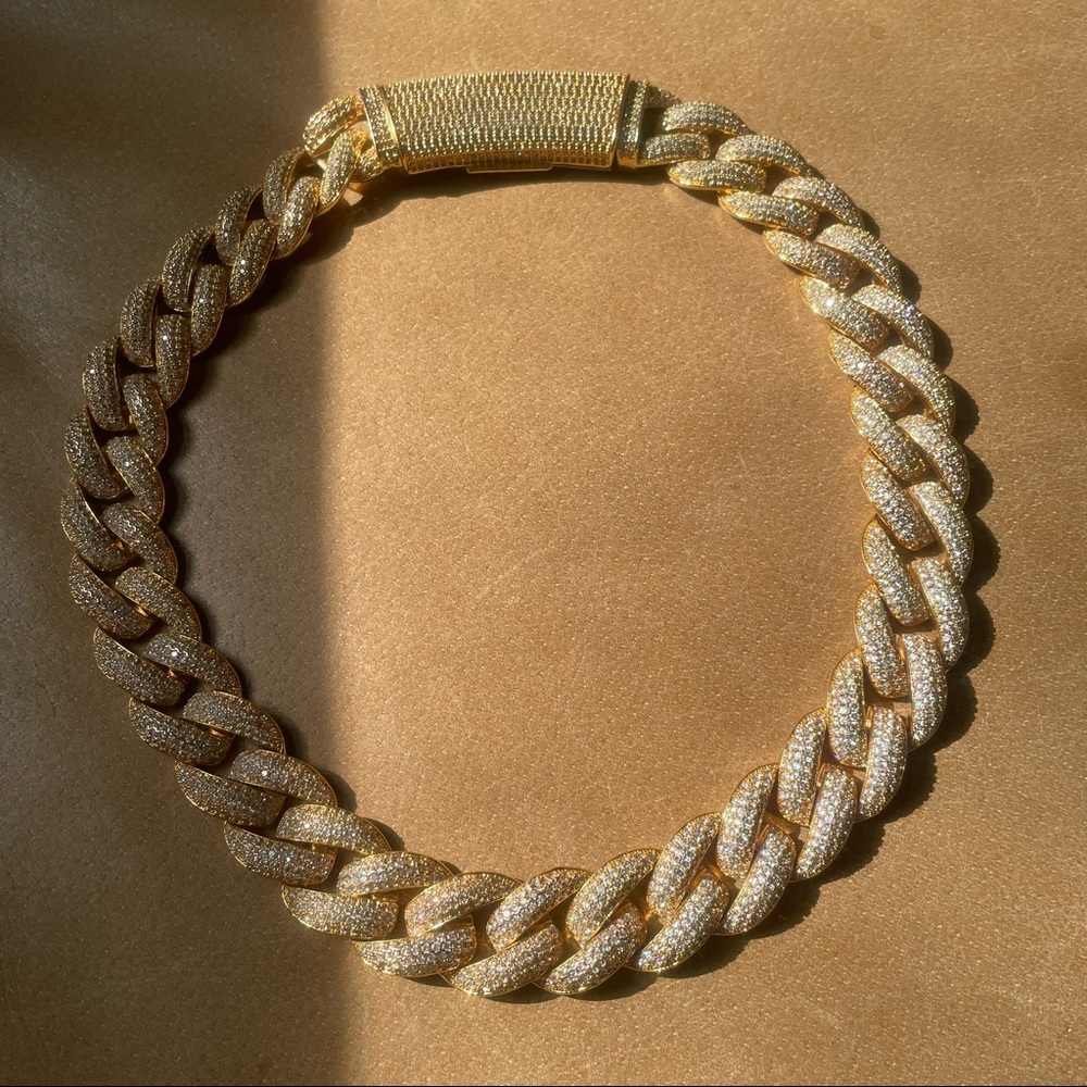 Pave rhinestone Cuban curb chain necklace statement gold white glam